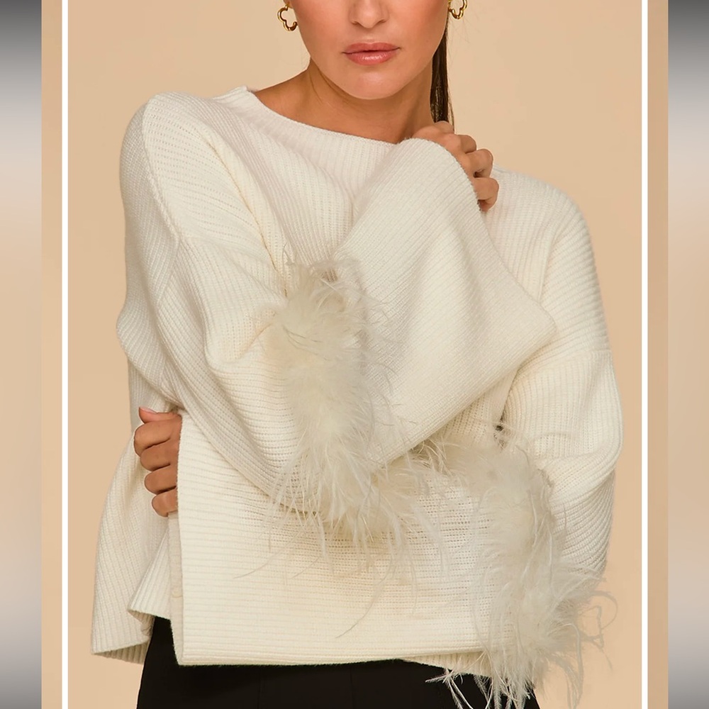 THE NOLI SHOP - BELLA FEATHER TRIM SWEATER - PEARL